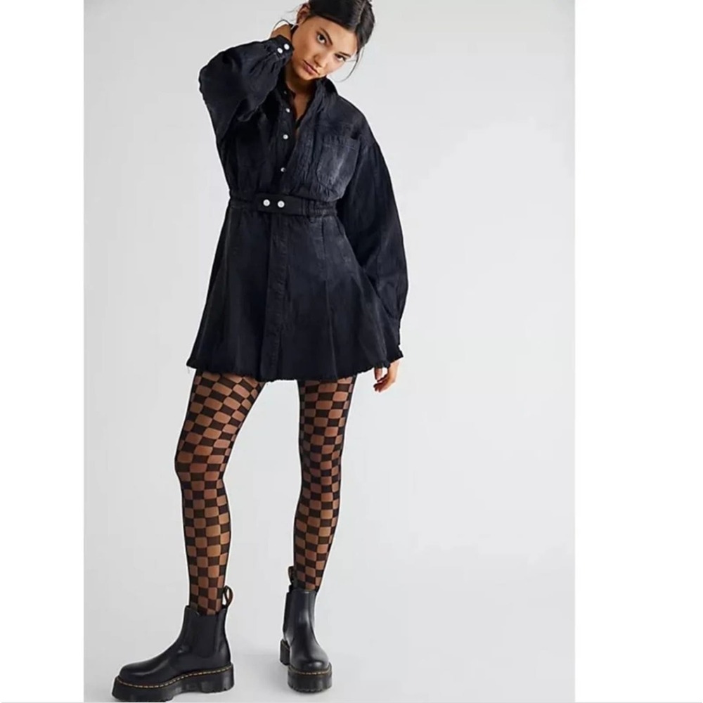 Free People Chain Of Command Black Denim Mini Dress XS- 80s inspired